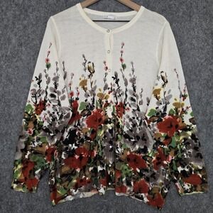 C.D.Daniels Cardigan Sweater Womens 1X Multicolor Floral Rhinestone Button Front
